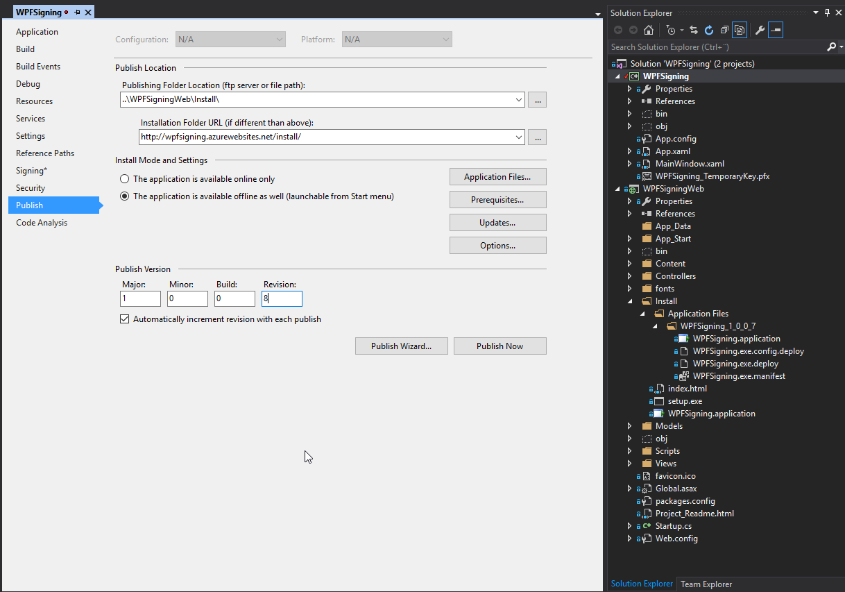 vs2015 publish wpf application to exe