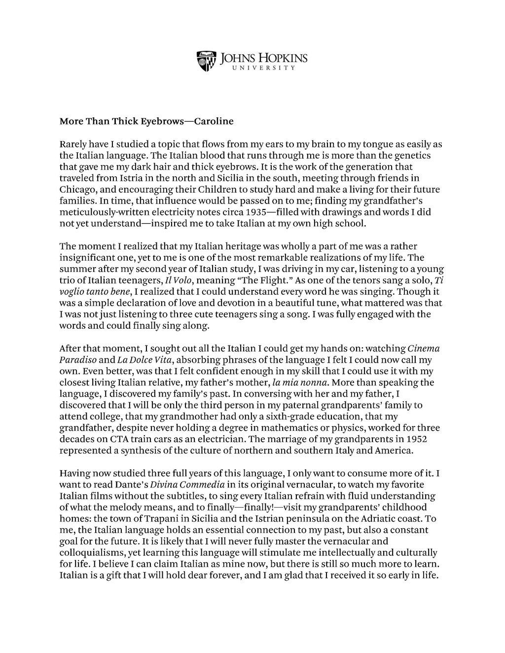a college application essay sample
