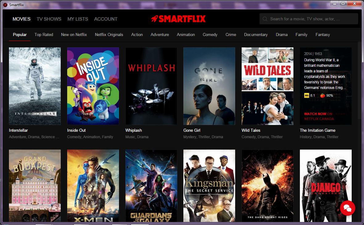 application to cataloque netflix movies available