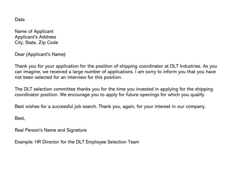 employment application rejection letter template