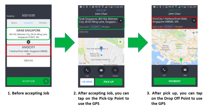 how to set up pick up point on grab application