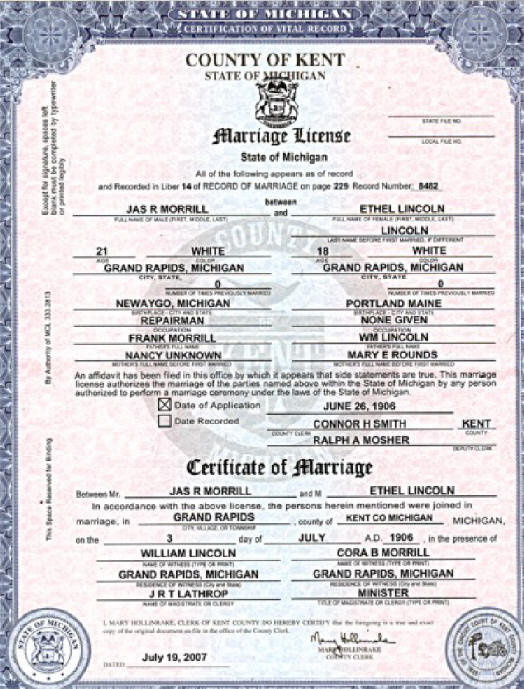 is a mothers name mentioned on application for marriage